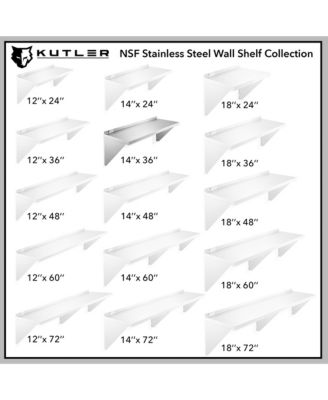 14" x 36" Stainless Steel Shelf, NSF Commercial Wall Mount Shelving w/ Backsplash, Floating Metal Mounted Shelves for Restaurant, Kitchen, Home