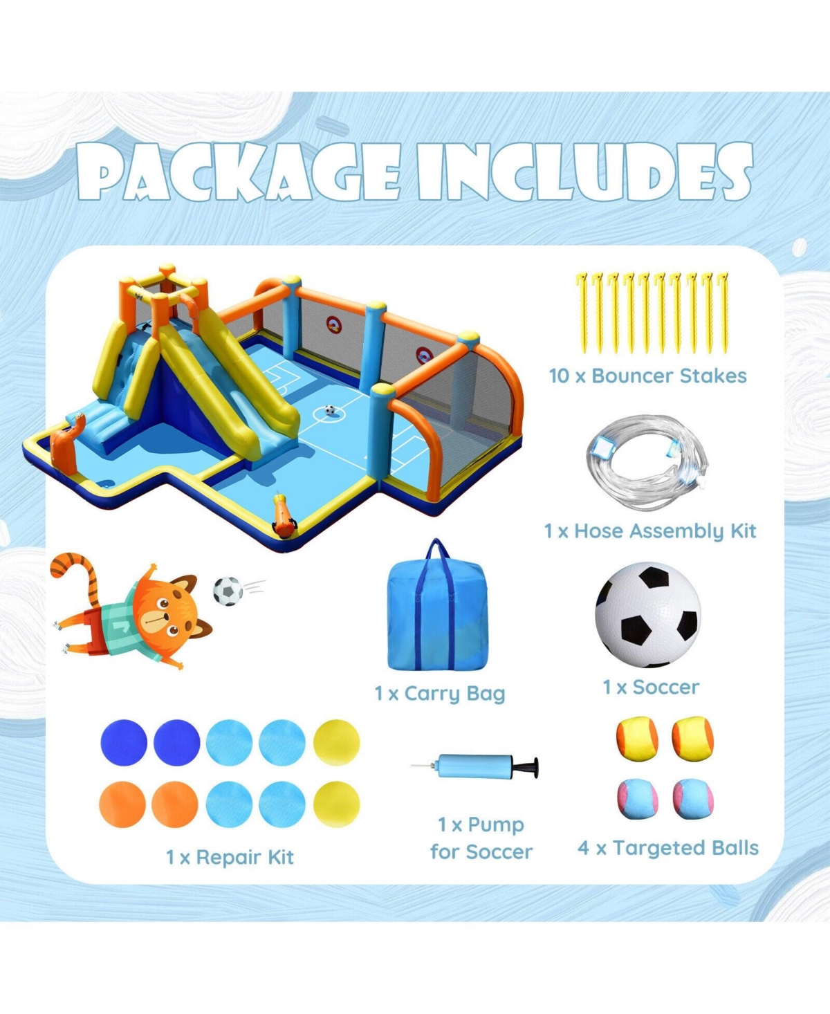 Inolait Giant Soccer Themed Inflatable Water Slide Bouncer with Splash Pool without Blower