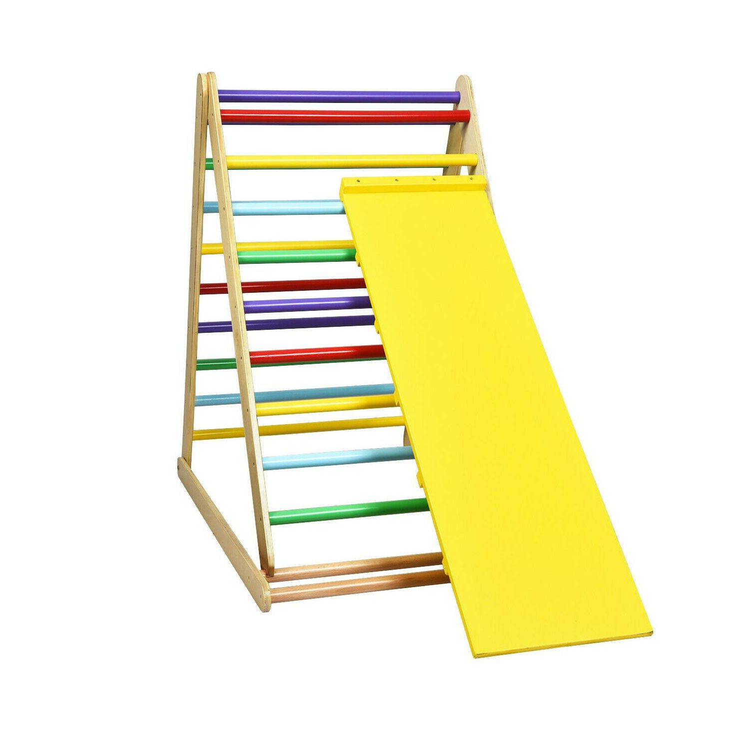 Foldable Wooden Triangle Climber with Reversible Ramp and Non-Toxic Finish for Toddlers Play