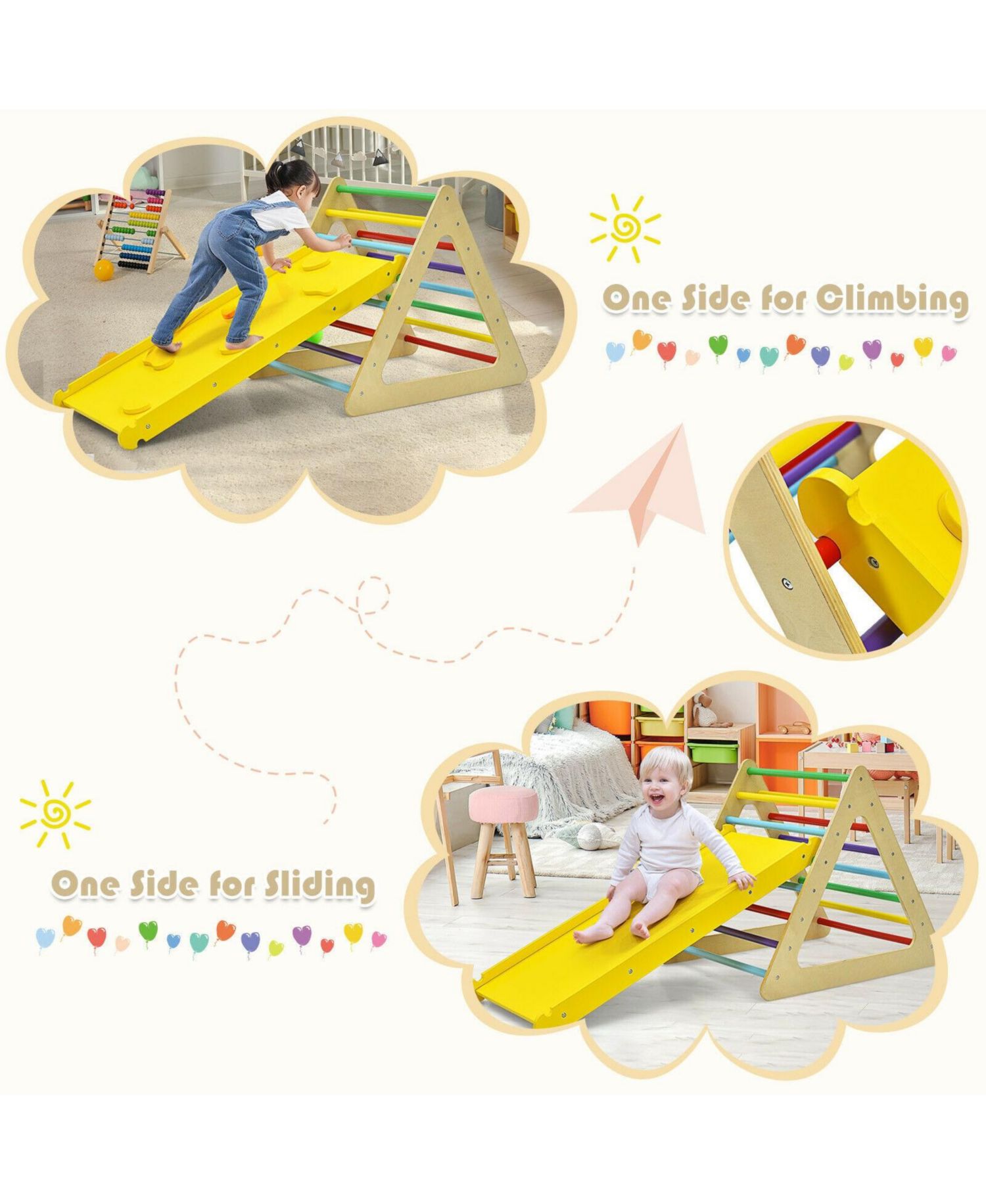 3-in-1 Wooden Triangle Ladders and Reversible Ramp, 3-Piece Set