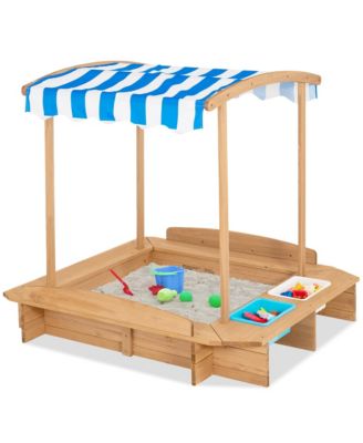 Kids Large Wooden Sandbox w/ 2 Bench Seats Outdoor Play Spot for Children