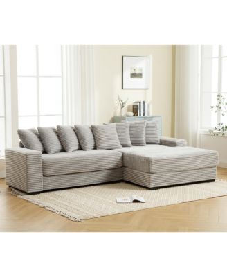 Cozy Grey Corduroy L-Shaped Sofa with Chaise, Armrests, and Pillows