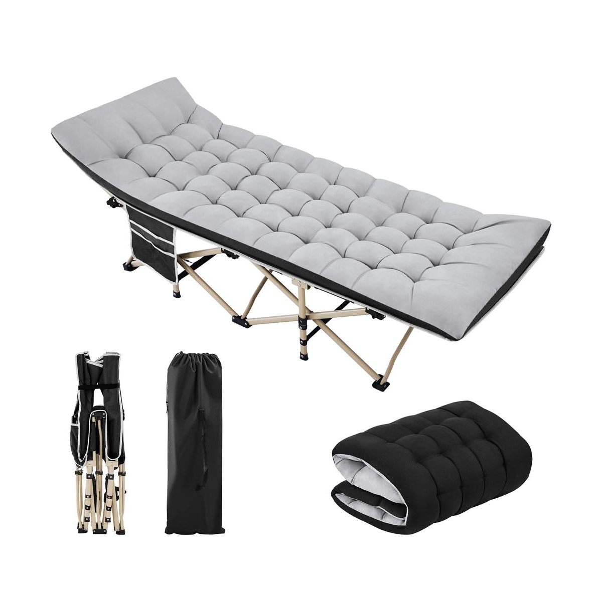 Folding Camping Cot with Carry Bag for Adults - Black cot/gray pad