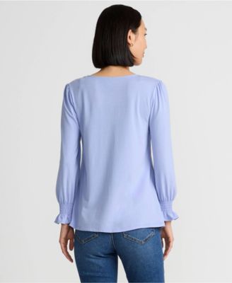 Women's 3/4 Sleeve Lightweight Jersey Button Front Top