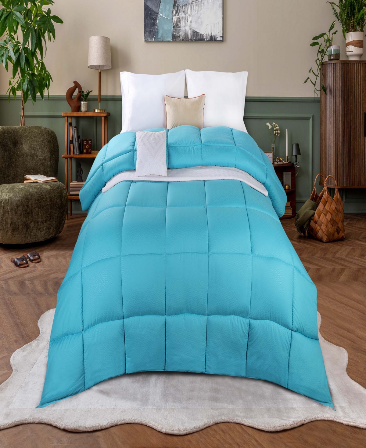 Superior Monochrome Basketweave Plush Microfiber Down Alternative Comforter, Twin Xl In Winter Blue