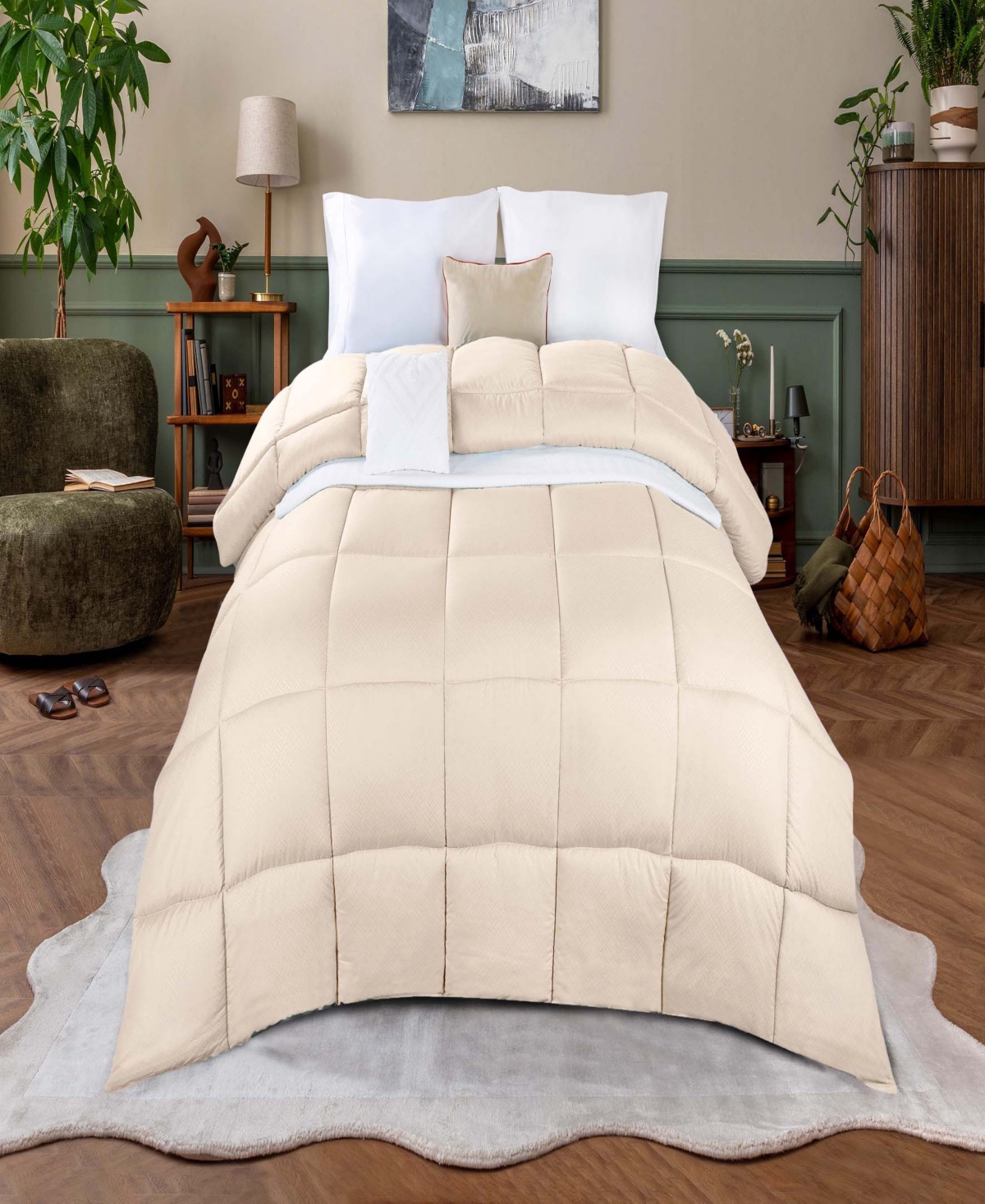 SUPERIOR MONOCHROME BASKETWEAVE PLUSH MICROFIBER DOWN ALTERNATIVE COMFORTER, FULL/QUEEN 