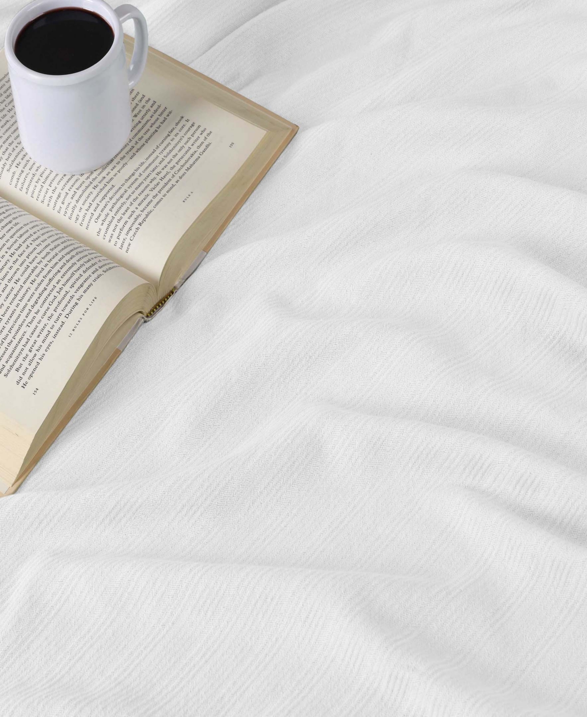 Superior Milan Cotton Jacquard Dobby Weave Textured Striped Lightweight Woven Blanket, Twin In White