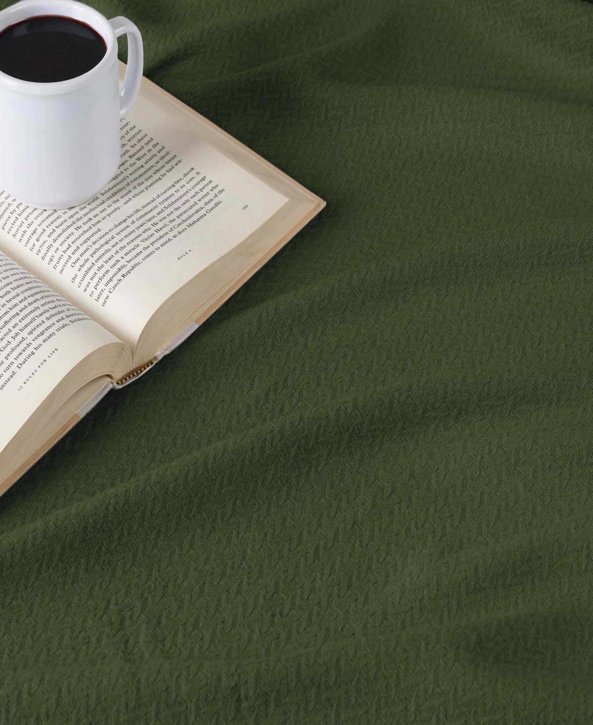 Superior Nobel Cotton Jacquard Dobby Weave Textured Chevron Lightweight Woven Blanket, Full/queen In Forest Green