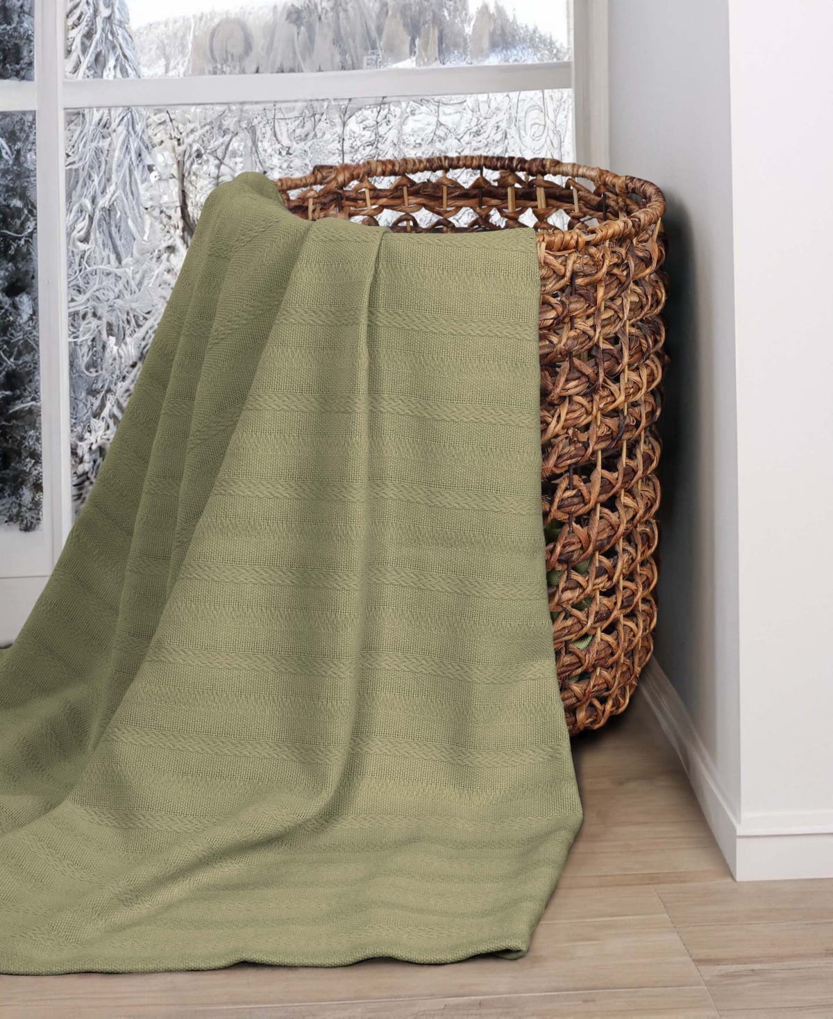 Superior Clara Cotton Textured Striped Lightweight Woven Blanket, Twin In Sage