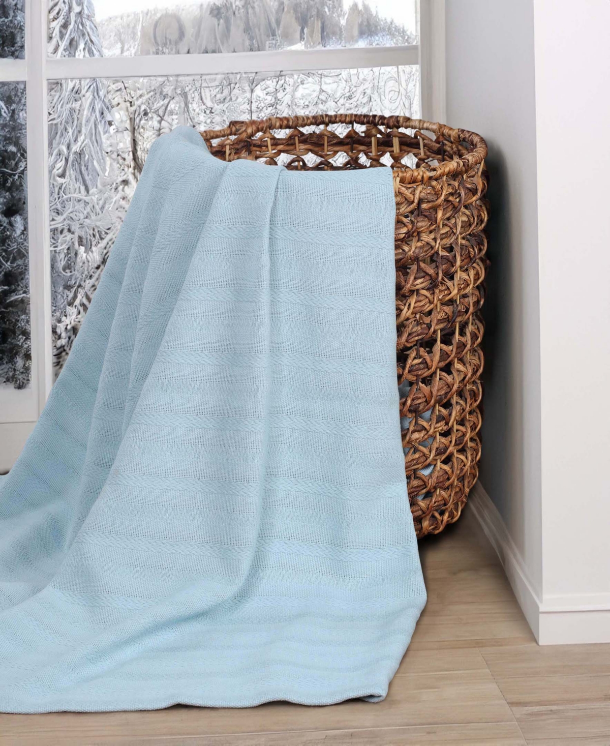 Superior Clara Cotton Textured Striped Lightweight Woven Blanket, Twin In Light Blue