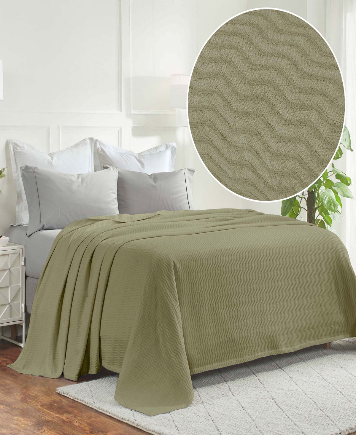 Superior Jena Cotton Textured Chevron Lightweight Woven Blanket, Twin In Sage