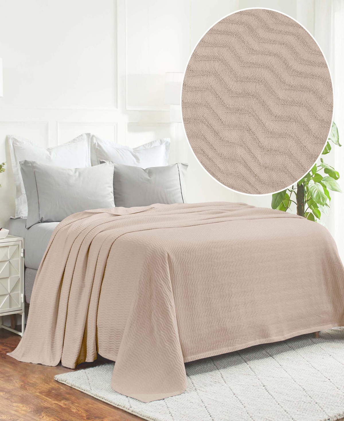 Superior Jena Cotton Textured Chevron Lightweight Woven Blanket, Twin In Khaki