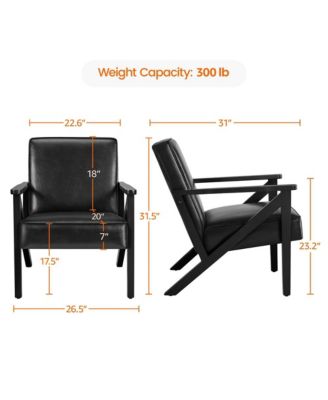 Faux Leather Armchair with Z-shaped Wood Legs Dark Brown