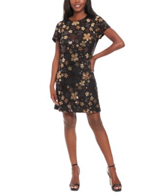 London Times - Women's Floral Sequin Short-Sleeve Shift Dress