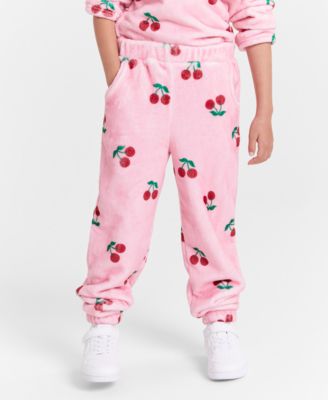kensie - Big Girls Cherry-Print Faux-Sherpa Jogger Pants