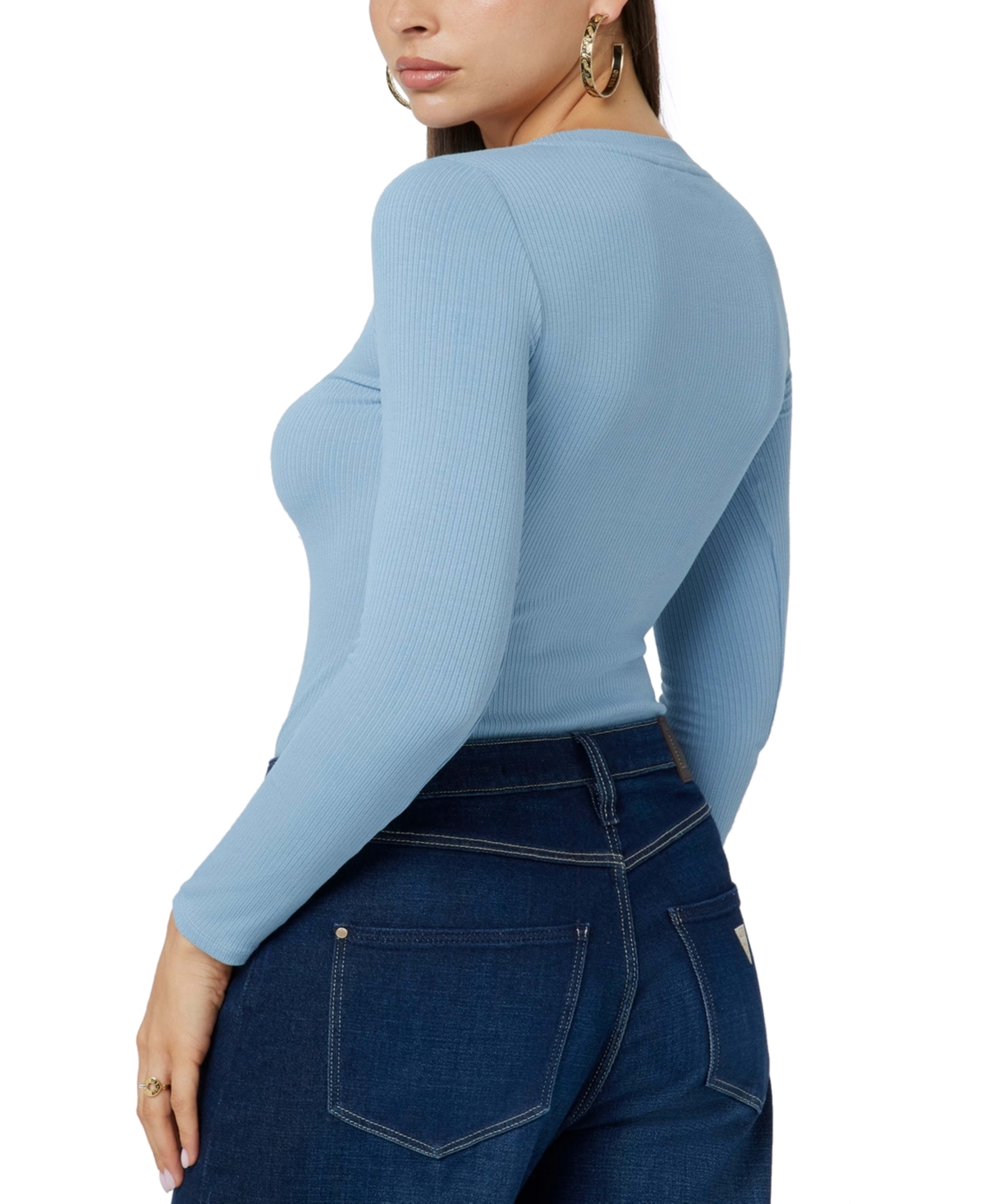 Guess Women's Kyla Ribbed Henley Long-Sleeve Top