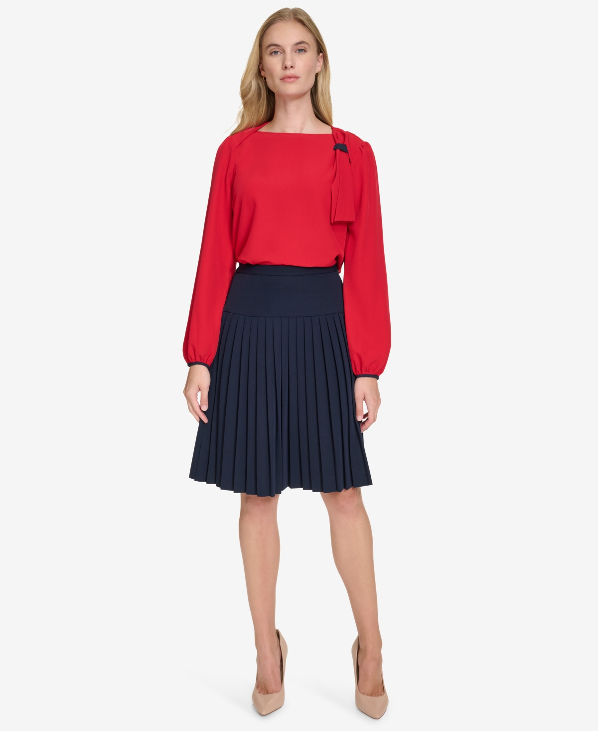 Tommy Hilfiger Women's Long-Sleeve Boat-Neck Tie Top -Midnight