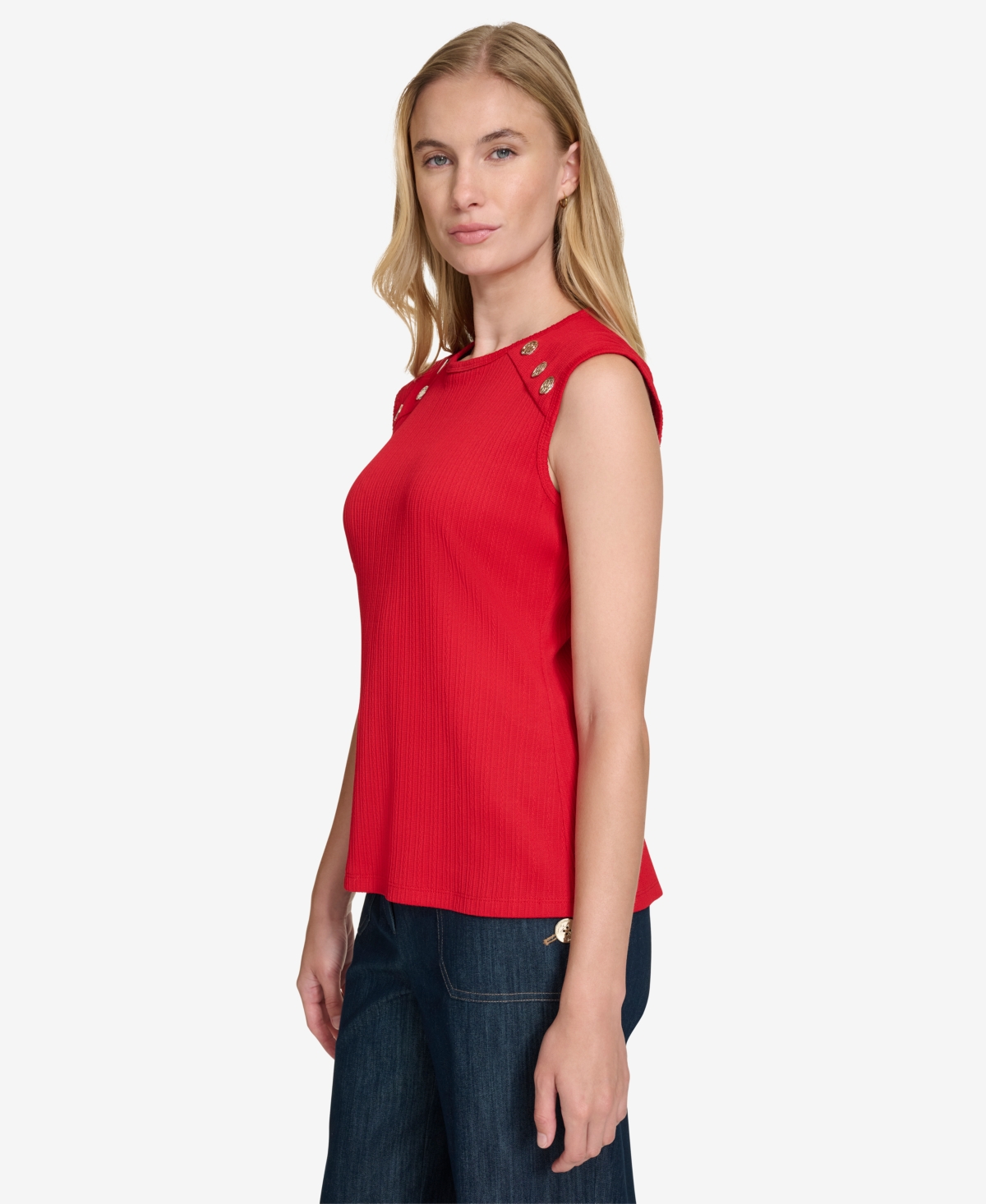Tommy Hilfiger Women's Button-trim Sleeveless Top In Scarlet