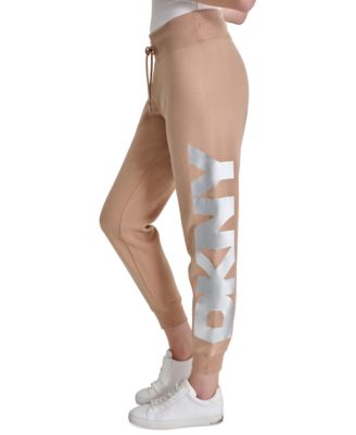 DKNY Women's Exploded Logo Cuff Fleece Jogger Sweatpants