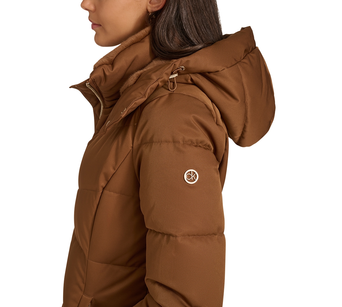 Calvin Klein Women's Hooded Faux-fur-lined Midi Puffer Coat In Chestnut