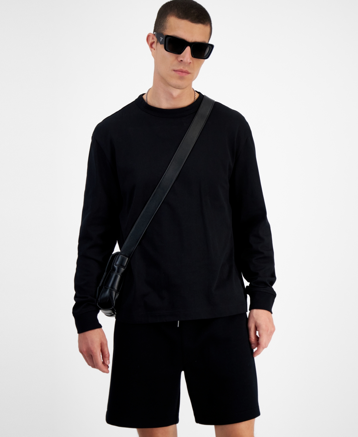 Mode Of One Mens Regular Fit Short Sleeve Sweatshirt Pull On Track Shorts Created For Macys In Deep Black