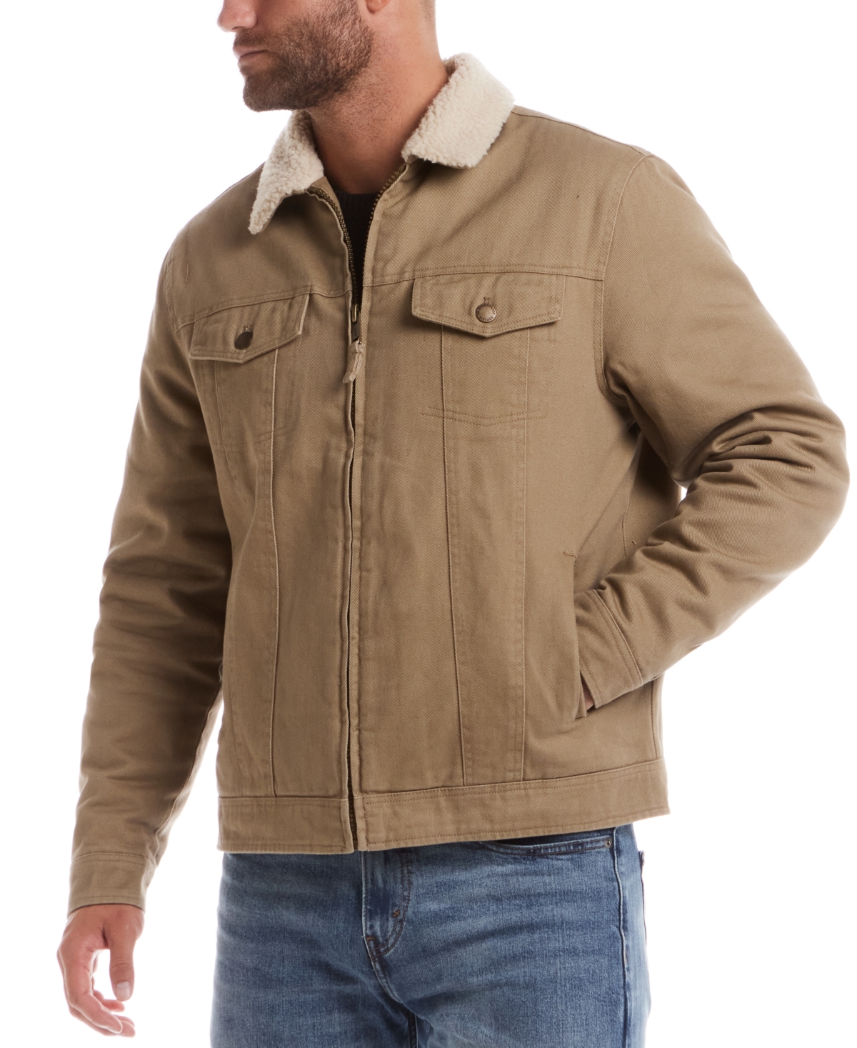 Weatherproof Vintage Men's Sherpa Lined Canvas Twill Trucker Jacket