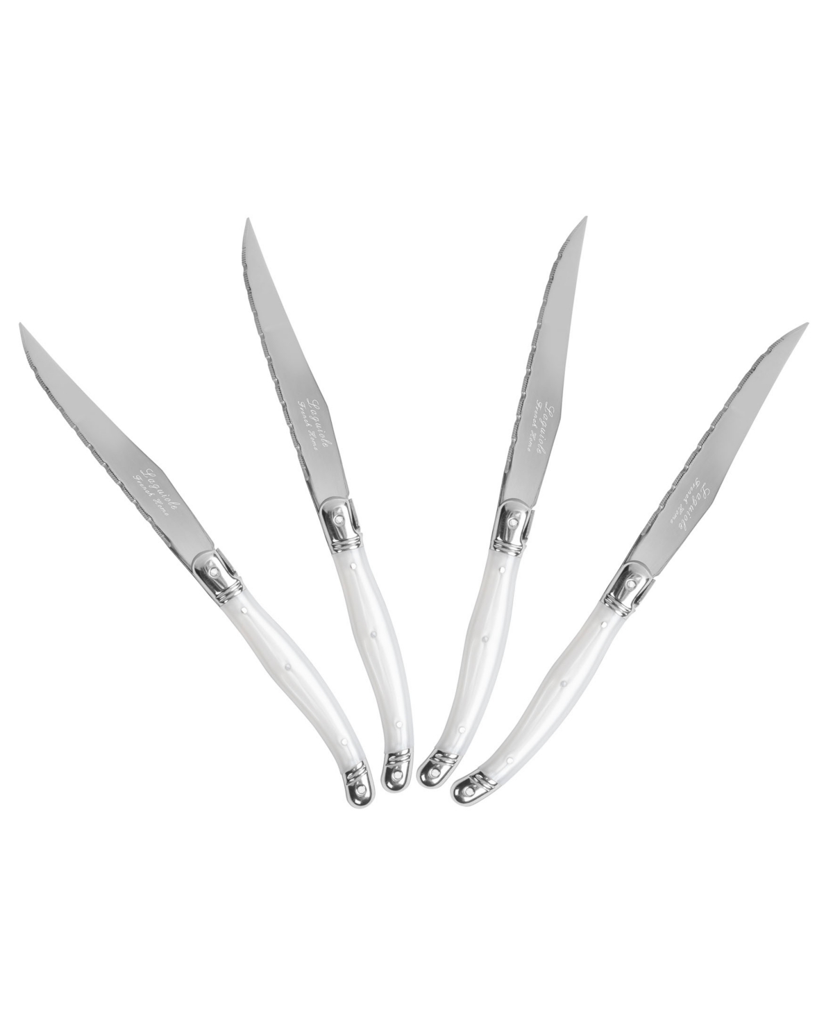French Home Set Of 4 Laguiole Steak Knives In Pearlized White