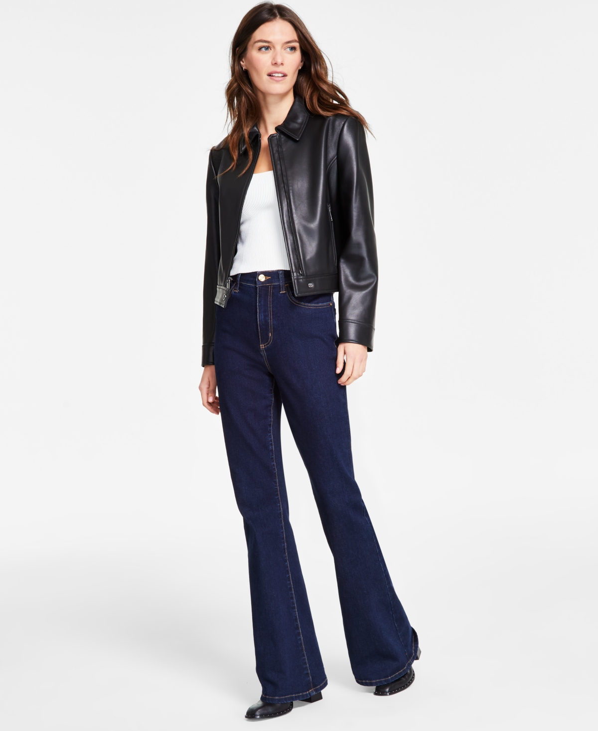 Shop Michael Kors Michael  Women's Leather Zip-front Coat In Black