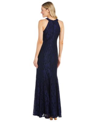 Women's Glitter Lace Halter Gown