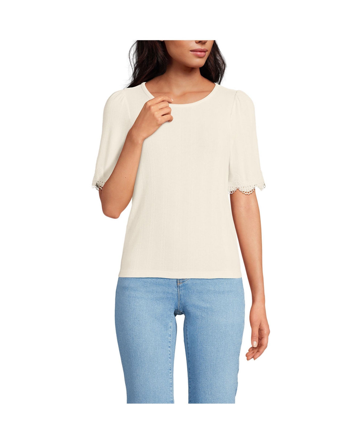 Women's Pointelle Lace Shirt - Fresh ivory