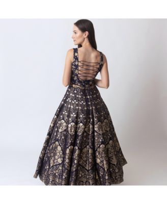 Women's Blue and Gold Brocade Gown