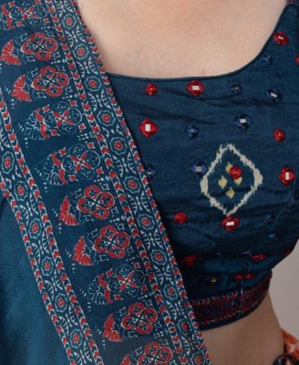 Women's Bandhani and Ajrakh Print Chaniya Choli with Mirror Work