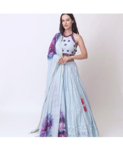 Женские комплекты RAAS Ani Tie Dye Lehenga Choli Set, цвет: Светлый синий