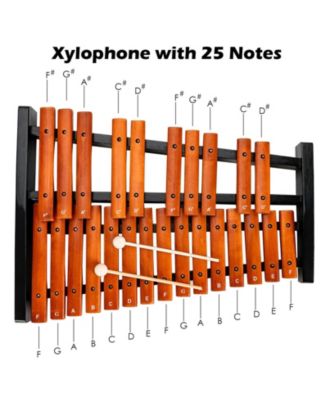 25 Notes Xylophone Wooden Percussion Educational Instrument with 2 Mallets