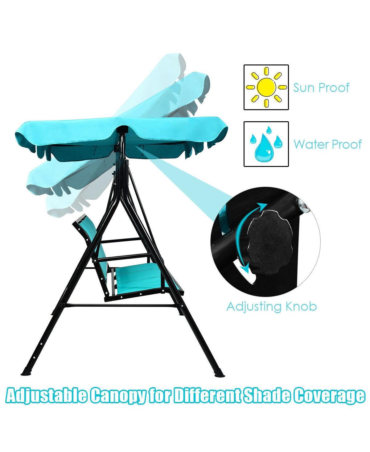 Sugift 3 Person Steel Frame Patio Swing with Polyester Angle and Adjustable Canopy