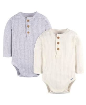 Baby Boys Long Sleeve Henley Style Onesies Bodysuits, 2-pack