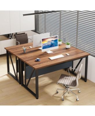 55 inches Simple Computer Desk,Home Office Desk Writing Table for Workstation,Dark Walnut + Steel Leg,Cabinet not Included