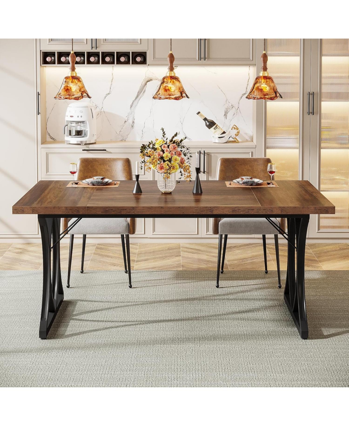 Tribesigns Modern Dining Table for 6 People, 63 x31W x 30 H Inches Rectangle Kitchen Table Dinner Table for Dinning Room&Kitchen, Living Room - Brow