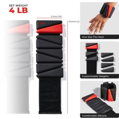 4 LB Wearable Arm & Ankle Weights, Set of 2 (2 LB Each) with Adjustable Silicone Strap