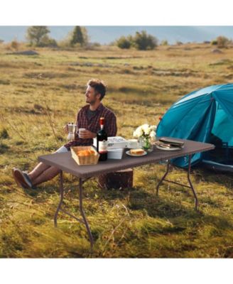 6 Feet Folding Portable Rattan Table with Carrying Handle