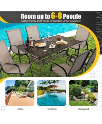 59 Inch Aluminum Patio Dining Table with Umbrella Hole fot 6 Persons