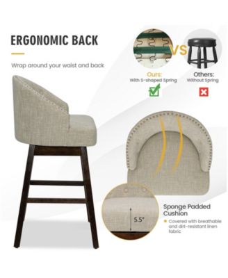 Set of 2 Swivel Bar Stools with Rubber Wood Legs and Padded Back