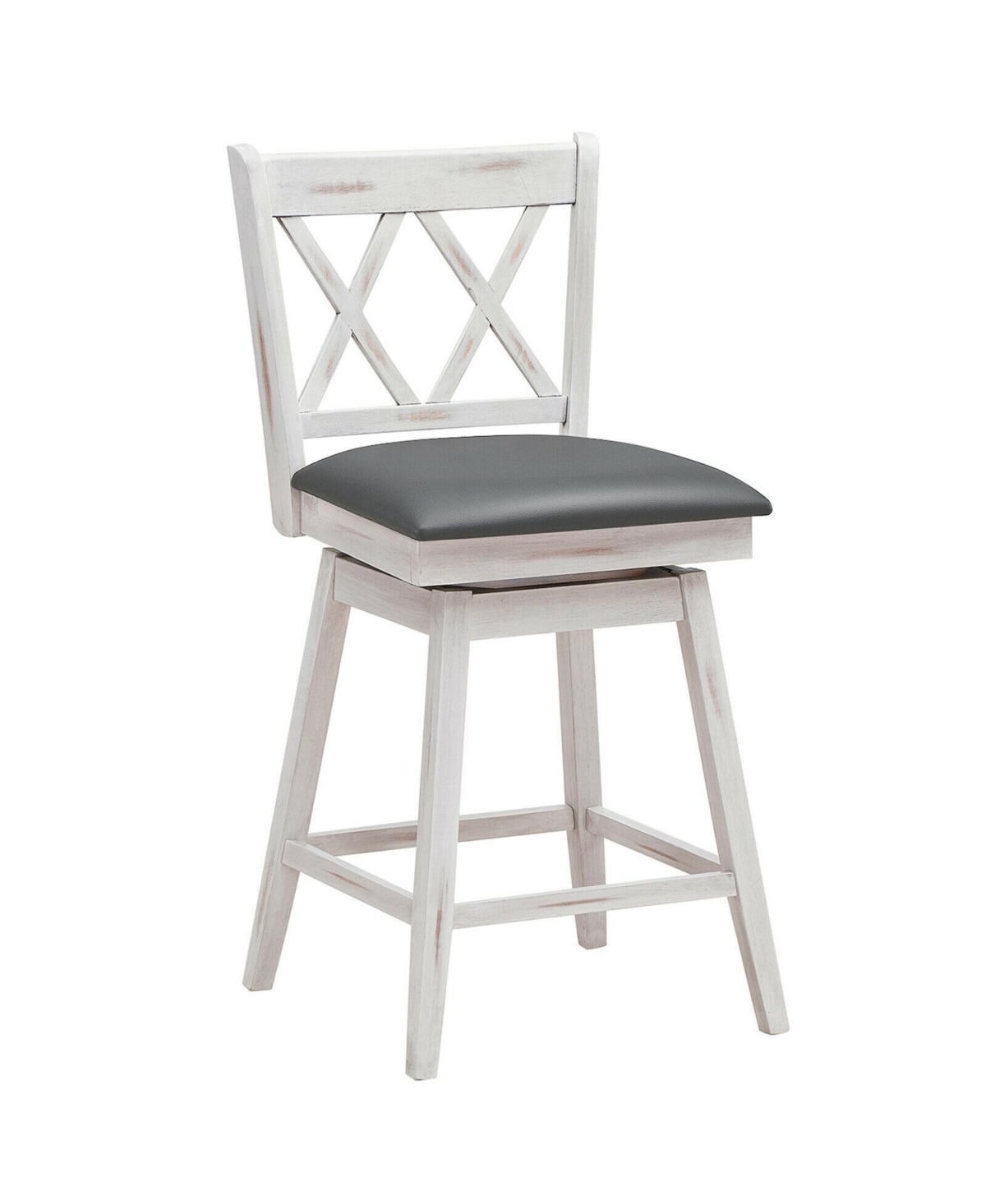 Sugift 2 Pieces Swivel Counter Height Barstool Set with Rubber Wood Legs