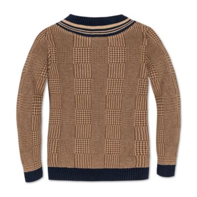 Baby Boys Long Sleeve V-Neck Intarsia Cricket Sweater