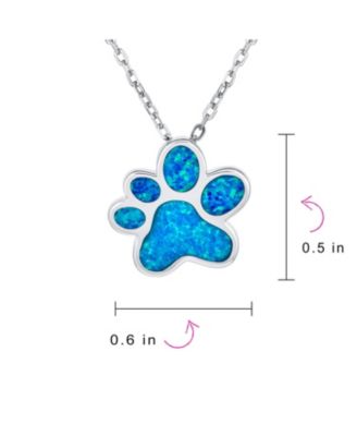 BFF Best Friend Animal Pet Lover BFF Synthetic Blue Opal Inlay Cat Dog Puppy Paw Print Necklace Pendant Sterling Silver