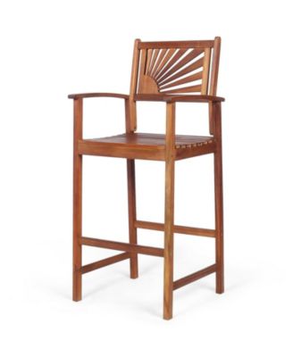 2 Pieces Outdoor Acacia Wood Bar Chairs with Sunflower Backrest and Armrests