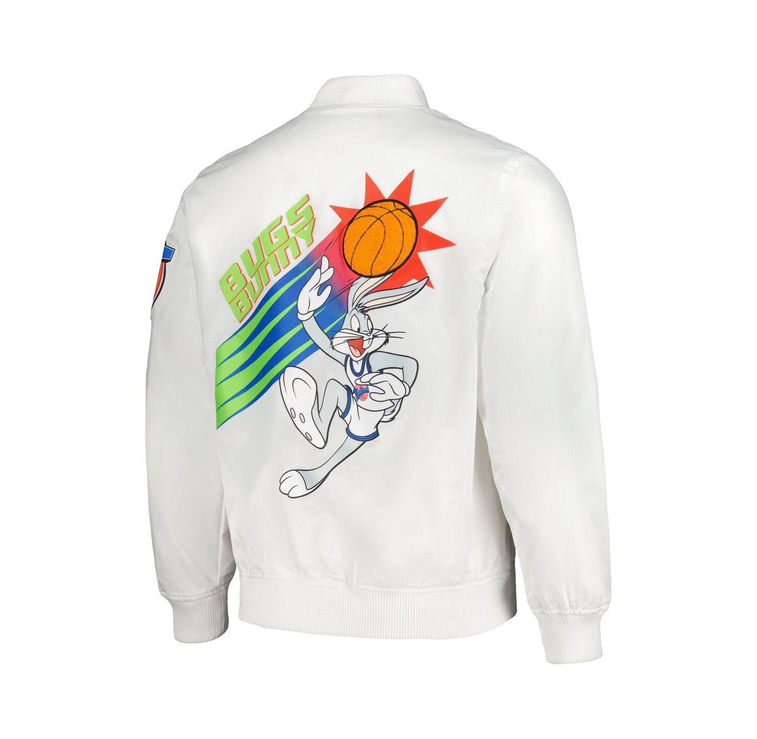 Men's White Looney Tunes Graphic Satin Full-Snap Jacket