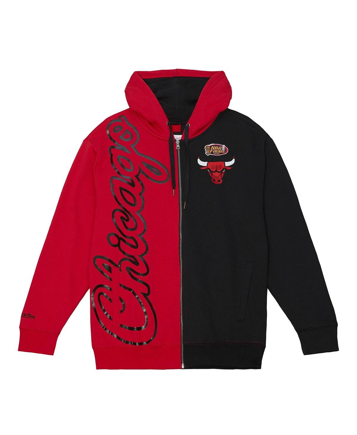 Mitchell & Ness Men's Red/black Chicago Bulls Color Block 2.0 Fleece Full-zip Hoodie In Red,black