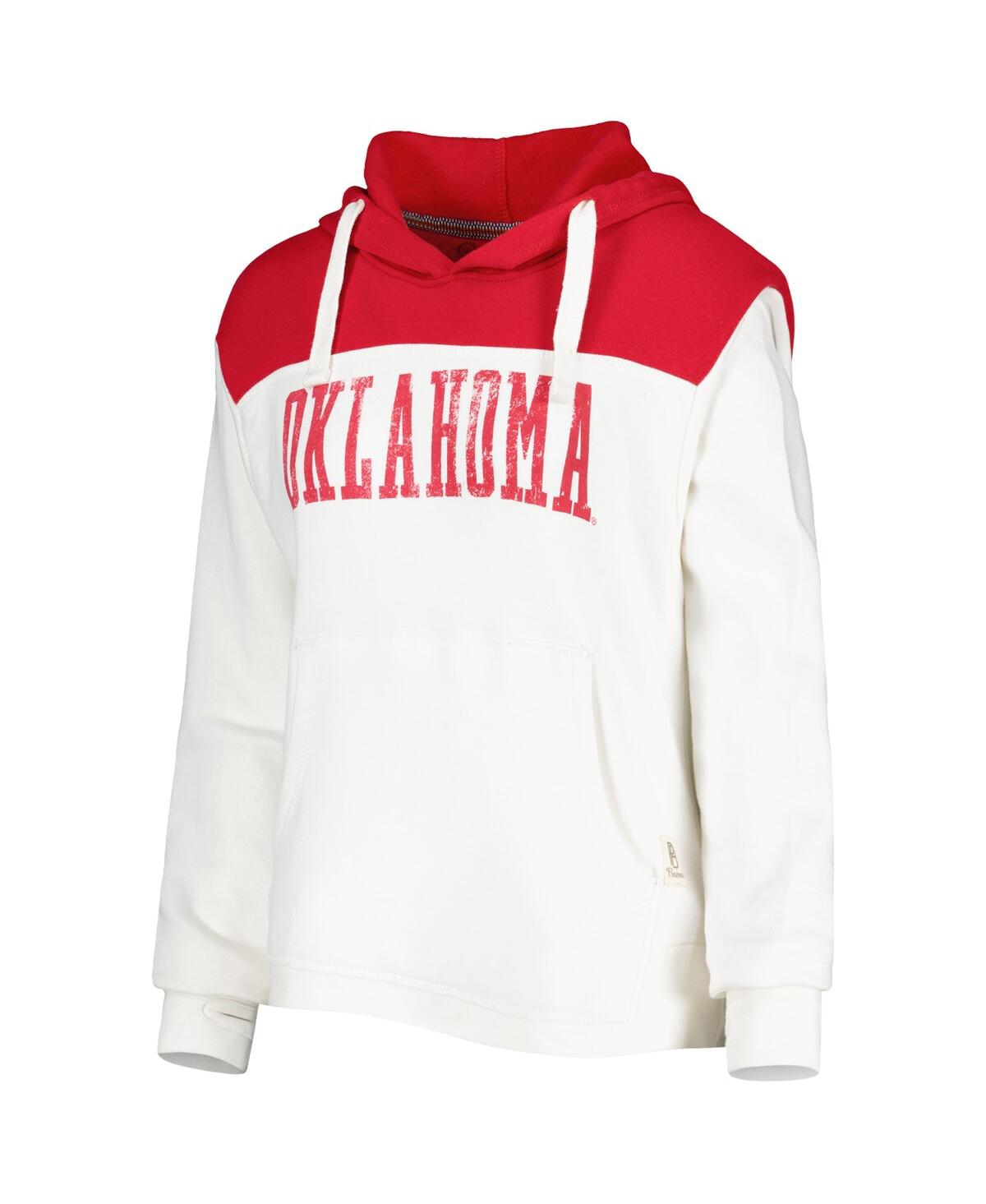 PRESSBOX WOMEN'S WHITE/CRIMSON OKLAHOMA SOONERS CHICAGO 2-HIT YOKE PULLOVER HOODIE 