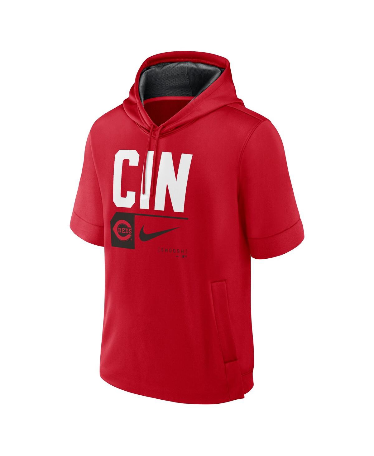 Nike Men'sCincinnati Reds Tri Code Lockup Short Sleeve Pullover Hoodie - Red